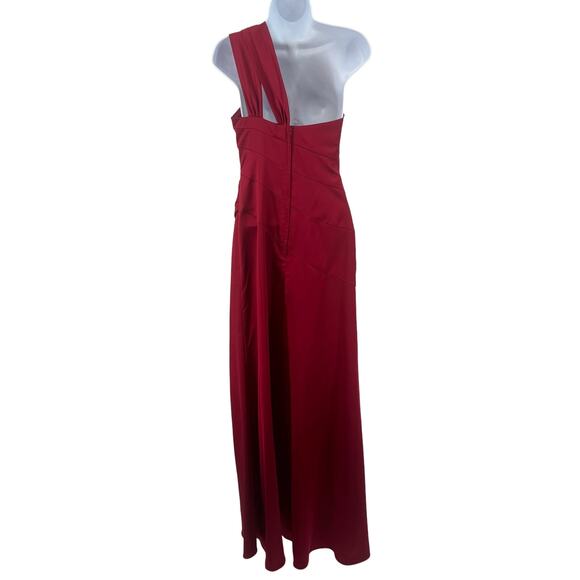 David's Bridal Red Satin One-Shoulder Ruched Formal Dress Womens Size 4 Pleated - Picture 6 of 10